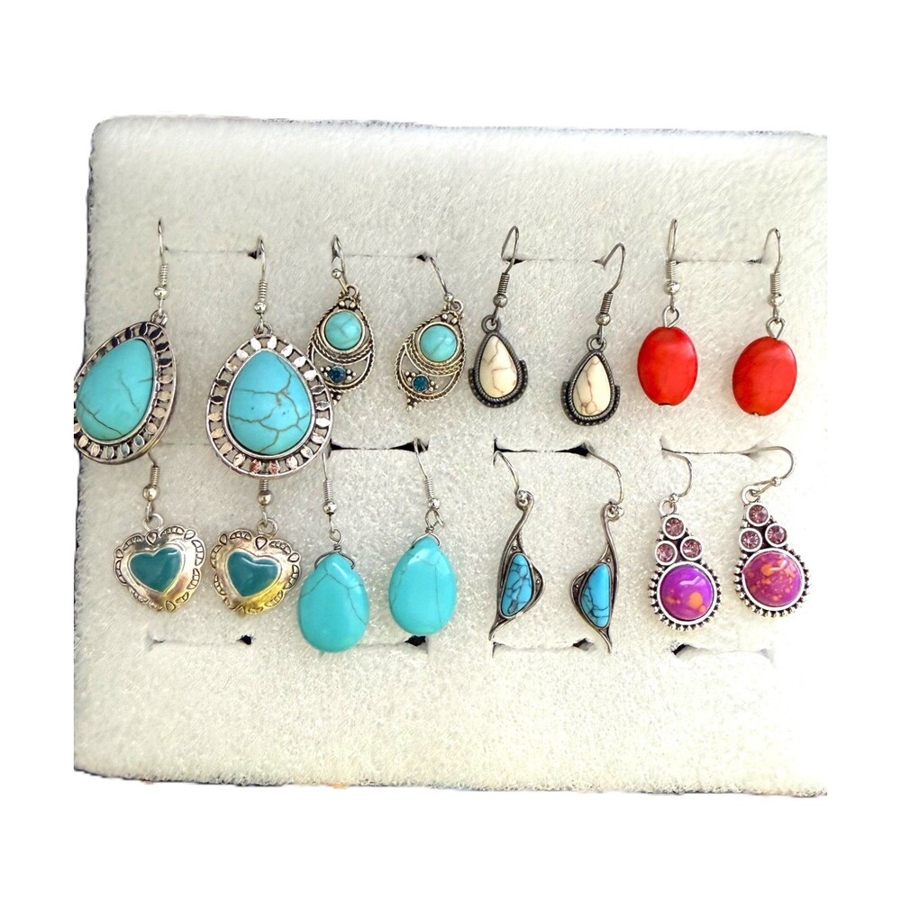 Boho Turquoise Style Earrings Mixed Lot – 8 Pairs, New Condition  A beautiful